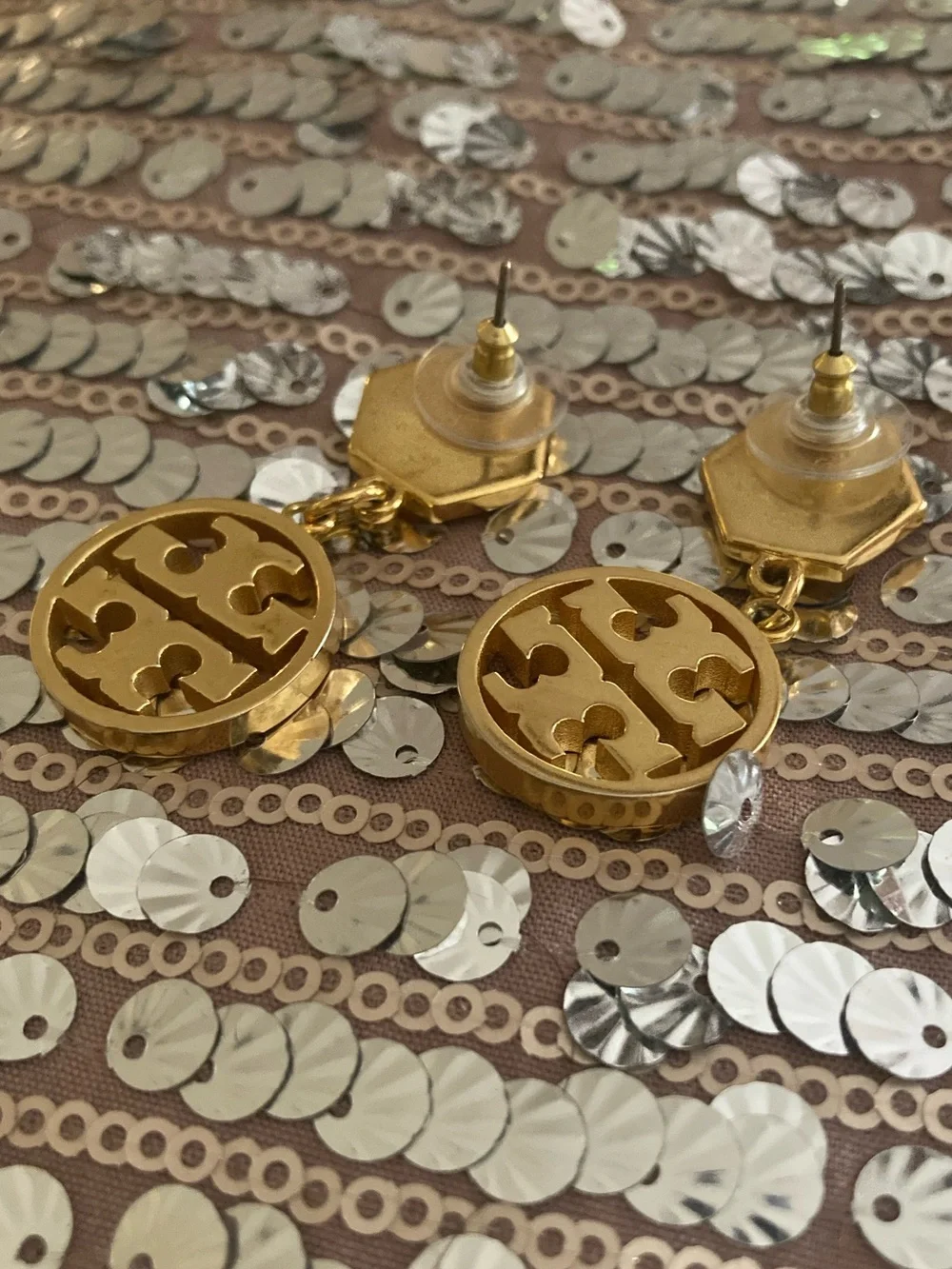 Tory Burch Shiny Gold Double-T Drop Earrings